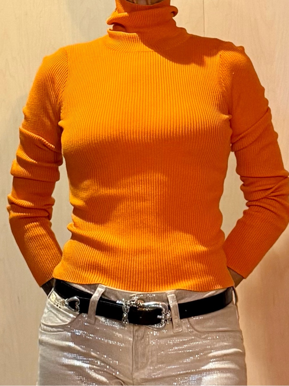 H&M Divided Orange Ribbed Turtleneck Sweater Top Size S